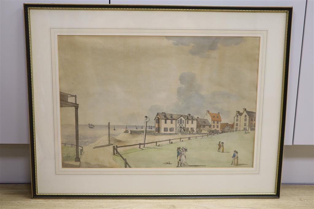 After Eleanor Lay, coloured engraving, Early view of The Steine at Brighton, 35 x 51cm